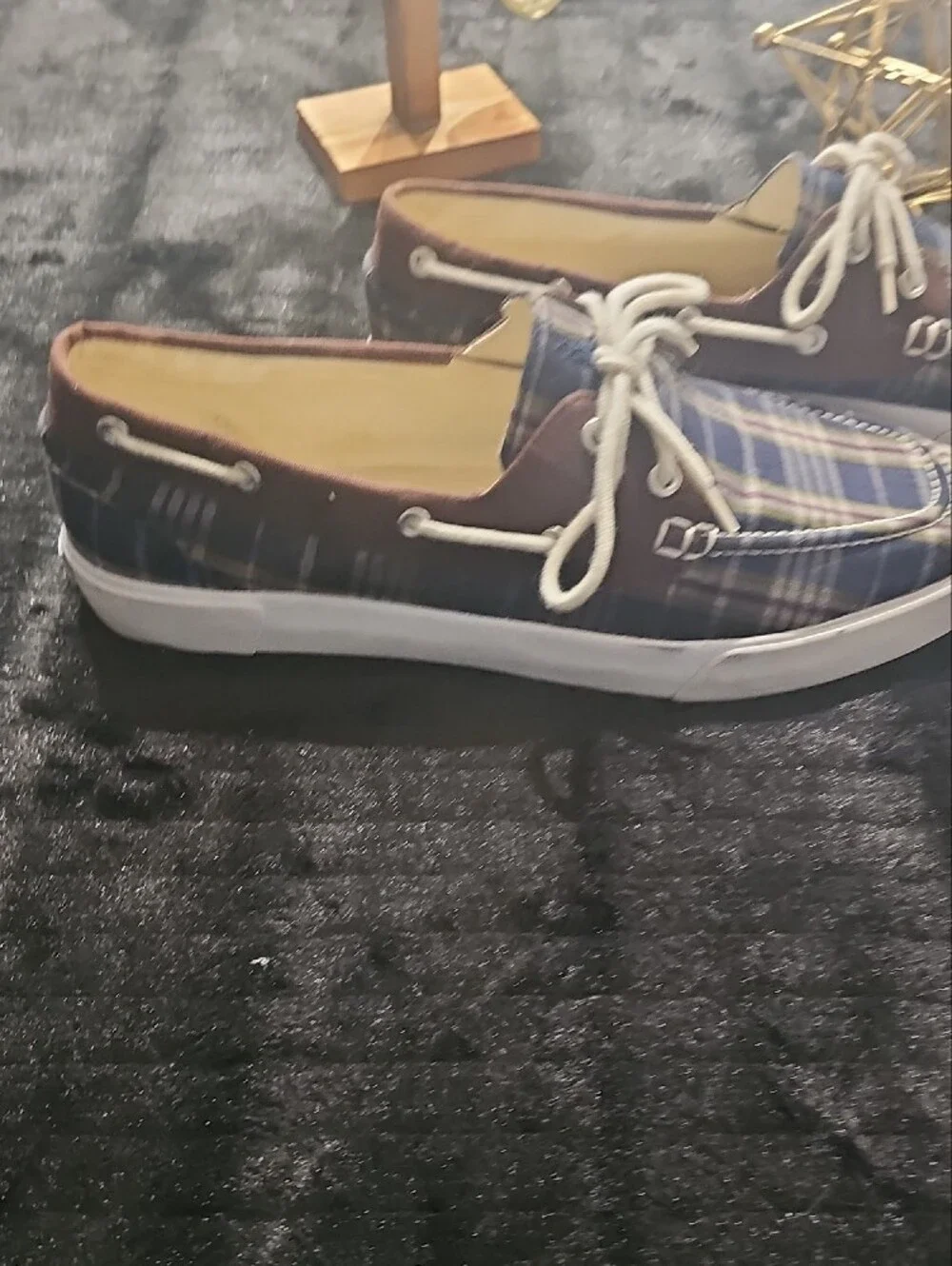 Ralph Lauren Polo Plaid Canvas Boat Shoes in Blue and Brown - Lace-Up Casual
